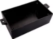 Compact plastic housing with mounting flanges.
