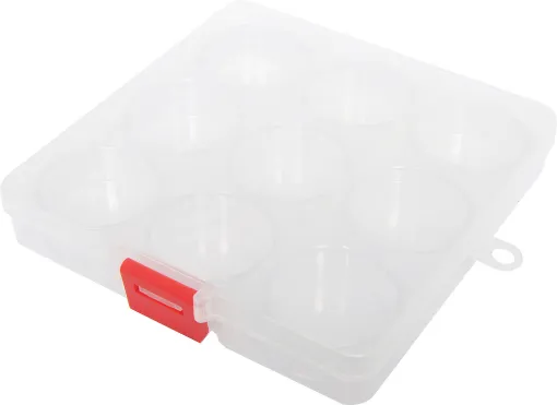 Made from clear see through plastic these parts cases are ideal for storing nuts, bolts, washers and components. 9 compartments.