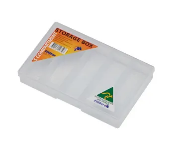 5 Way 188x118x31mm Parts Storage Case This 5 Way storage case is made from clear, see through plastic. It's ideal for storing nuts, bolts, washers and components. Its also great for First Aid, Medical Operators, Cars, Homes, Offices and Workshops. 
Dimensions: 188x118x31mm