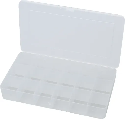 Made from clear see through plastic these parts cases are ideal for storing nuts, bolts, washers and components.
18 Way 209 x 117 x 31 (mm)