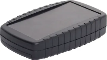 88Wx144Dx30Hmm Black Battery Handheld Box ABS Stylish ABS handheld case with front panel lexan area (64 x 119mm). The slightly tapered design fits comfortably within the hand making it the ideal enclosure for remote control applications. H 0287 include inbuilt battery compartment which suits 4 x AA b