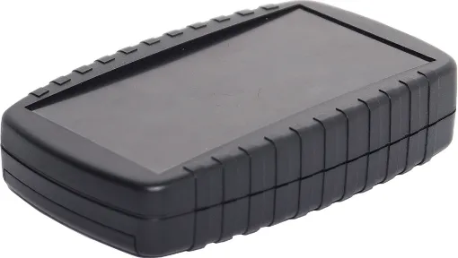 Stylish ABS handheld case with front panel lexan area (64 x 119mm). The slightly tapered design fits comfortably within the hand making it the ideal enclosure for remote control applications. H 0287 include inbuilt battery compartment which suits 4 x AA b