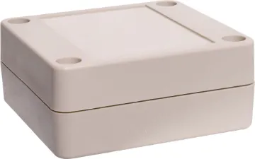 65Lx60Wx28Hmm IP65 Sealed ABS Enclosure A compact 65x60x28mm sealed box enclosure fitted with solid grey lid. Manufactured by Ritec. Supplied with neoprene lid sealing gasket. With the seal installed, these enclosures meet IP65 dust and hose proof standard. PCB mounting points are moulded into the enclosure base.