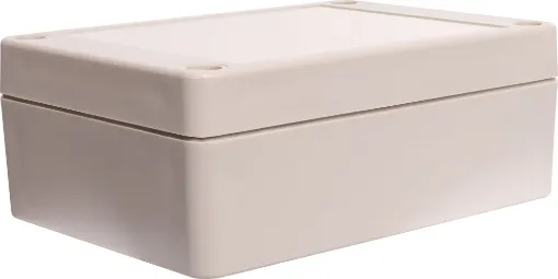 Supplied with neoprene lid sealing gasket. With the seal installed, these enclosures meet IP65 dust and hose proof standard. Supplied with a solid light grey lid (also available with a transparent lid, see H 0321). PCB mounting points are moulded into the