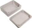 Supplied with neoprene lid sealing gasket. With the seal installed, these enclosures meet IP65 dust and hose proof standard. Supplied with a solid light grey lid (also available with a transparent lid, see H 0321). PCB mounting points are moulded into the