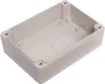 Supplied with neoprene lid sealing gasket. With the seal installed, these enclosures meet IP65 dust and hose proof standard. Supplied with a solid light grey lid (also available with a transparent lid, see H 0321). PCB mounting points are moulded into the