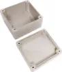 Supplied with neoprene lid sealing gasket. With the seal installed, these enclosures meet IP65 dust and hose proof standard. Supplied with a solid light grey lid (also available with a transparent lid, see H 0322). PCB mounting points are moulded into the