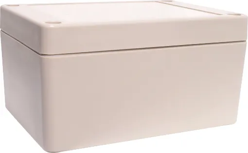 Supplied with neoprene lid sealing gasket. With the seal installed, these enclosures meet IP65 dust and hose proof standard. Supplied with a solid light grey lid (also available with a transparent lid, see H 0323). PCB mounting points are moulded into the