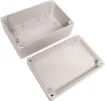Supplied with neoprene lid sealing gasket. With the seal installed, these enclosures meet IP65 dust and hose proof standard. Supplied with a solid light grey lid (also available with a transparent lid, see H 0324). PCB mounting points are moulded into the