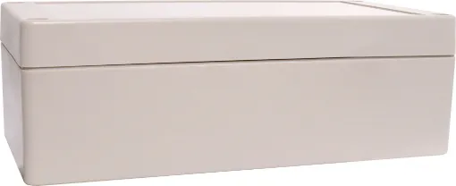 Supplied with neoprene lid sealing gasket. With the seal installed, these enclosures meet IP65 dust and hose proof standard. Supplied with a solid light grey lid (also available with a transparent lid, see H 0326). PCB mounting points are moulded into the