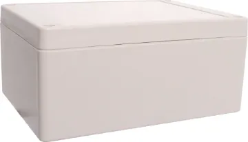 145Lx105Wx65Dmm IP65 Sealed ABS Enclosure Supplied with neoprene lid sealing gasket. With the seal installed, these enclosures meet IP65 dust and hose proof standard. Supplied with a solid light grey lid (also available with a transparent lid, see H 0320). PCB mounting points are moulded into the