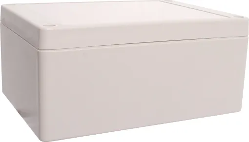Supplied with neoprene lid sealing gasket. With the seal installed, these enclosures meet IP65 dust and hose proof standard. Supplied with a solid light grey lid (also available with a transparent lid, see H 0320). PCB mounting points are moulded into the