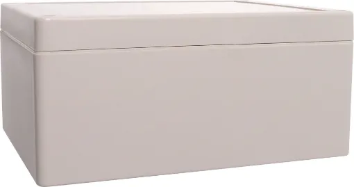 Supplied with neoprene lid sealing gasket. With the seal installed, these enclosures meet IP65 dust and hose proof standard. Supplied with a solid light grey lid (also available with a transparent lid, see H 0328). PCB mounting points are moulded into the