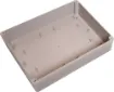 Supplied with neoprene lid sealing gasket. With the seal installed, these enclosures meet IP65 dust and hose proof standard. Supplied with a solid light grey lid (also available with a transparent lid, see H 0332A). These sturdy enclosures have 3mm thick 