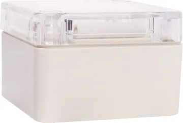 52Lx50Wx35Hmm IP65 Sealed ABS Enclosure A compact 52x50x35mm sealed box enclosure fitted with clear lid. Manufactured by Ritec. Supplied with neoprene lid sealing gasket. With the seal installed, these enclosures meet IP65 dust and hose proof standard.