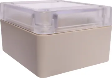 65Lx60Wx40Hmm IP65 Sealed ABS Enclosure Supplied with neoprene lid sealing gasket. With the seal installed, these enclosures meet IP65 dust and hose proof standard. Supplied with a transparent lid (available with a solid grey lid, see H0300). PCB mounting points are moulded into the enclosure b