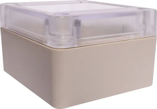 Supplied with neoprene lid sealing gasket. With the seal installed, these enclosures meet IP65 dust and hose proof standard. Supplied with a transparent lid (available with a solid grey lid, see H0300). PCB mounting points are moulded into the enclosure b