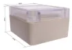 Supplied with neoprene lid sealing gasket. With the seal installed, these enclosures meet IP65 dust and hose proof standard. Supplied with a transparent lid (available with a solid grey lid, see H0300). PCB mounting points are moulded into the enclosure b