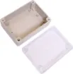Supplied with neoprene lid sealing gasket. With the seal installed, these enclosures meet IP65 dust and hose proof standard. Supplied with a transparent lid (available with a solid grey lid, see H0301). PCB mounting points are moulded into the enclosure b