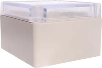 85Lx80Wx55Hmm IP65 Sealed ABS Enclosure Supplied with neoprene lid sealing gasket. With the seal installed, these enclosures meet IP65 dust and hose proof standard. Supplied with a transparent lid (available with a solid grey lid, see H0302). PCB mounting points are moulded into the enclosure b