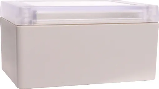 Supplied with neoprene lid sealing gasket. With the seal installed, these enclosures meet IP65 dust and hose proof standard. Supplied with a transparent lid (available with a solid grey lid, see H0303). PCB mounting points are moulded into the enclosure b