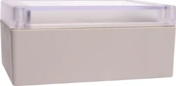 125Lx85Wx55Hmm IP65 Sealed ABS Enclosure Supplied with neoprene lid sealing gasket. With the seal installed, these enclosures meet IP65 dust and hose proof standard. Supplied with a transparent lid (available with a solid grey lid, see H0304). PCB mounting points are moulded into the enclosure b