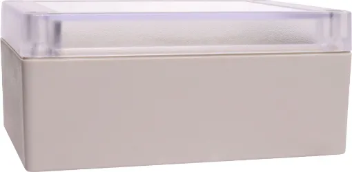 Supplied with neoprene lid sealing gasket. With the seal installed, these enclosures meet IP65 dust and hose proof standard. Supplied with a transparent lid (available with a solid grey lid, see H0304). PCB mounting points are moulded into the enclosure b