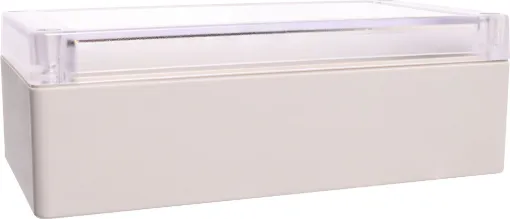 Supplied with neoprene lid sealing gasket. With the seal installed, these enclosures meet IP65 dust and hose proof standard. Supplied with a transparent lid (available with a solid grey lid, see H0306) PCB mounting points are moulded into the enclosure ba