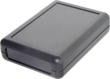 75Wx105Dx25Hmm Black Handheld Box Compact handheld enclosure designed for test equipment, remote controls, RF equipment etc.
The two part construction has inbuilt standoffs in both halves for mounting a PCB. Includes inbuilt
battery compartment which suits 2xAA batteries (terminals avai