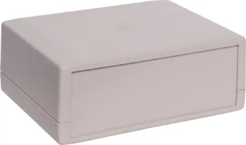 130x100x50mm ABS Light Grey Instrument Case Removable front & rear panels. Includes 4 PCB mounting posts on both lid & base.