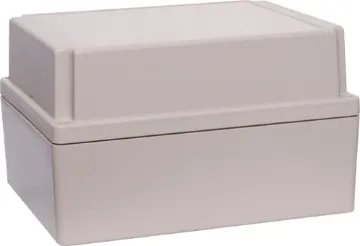 186Lx146Wx110H mm Hi-Top IP65 Sealed ABS Enclosure Supplied with neoprene lid sealing gasket and stainless steel fixing screws. With the seal installed, this enclosure meets IP65 dust and hose proof standard. Numerous PCB mounting points are moulded into the enclosure base. Lid incorporates a recess for a