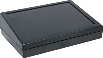 134Lx189Wx55Hmm Sloping ABS Desk Mount Box These stylish sloping front desk mount high impact ABS project enclosures are ideal for housing audio or video controllers, security systems, test equipment, control equipment, etc. They can be easily machined to suit custom applications.