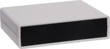 35x140x110mm ABS Grey/Black Instrument Case These moulded plastic cases are a two part design with a tongue and groove joint between the top and bottom sections.  This, coupled with the custom front and rear panels, ensures a perfect fit for a very professional finish.