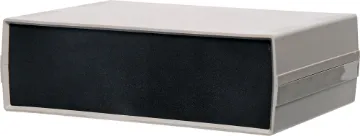 260x190x80mm ABS Grey/Black Instrument Case Internal mounting posts enable a wide combination of PCB's, or transformers etc to be accommodated. PCB guide rails internally allow vertical PCB positioning in several locations. Removable front and rear panels. Attractive textured finish one side and pl