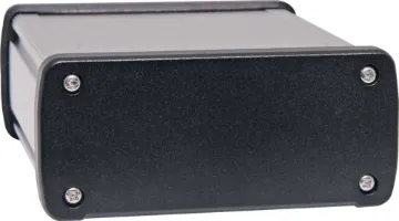 115x51x119mm Silver Extruded Aluminium Equipment Enclosure These rugged extruded silver anodised aluminium boxes are fitted with black aluminium end caps for a professional finish. Extrusion has 5 PCB internal mounting ribs. Tough single piece extruded design. Includes four rubber feet.