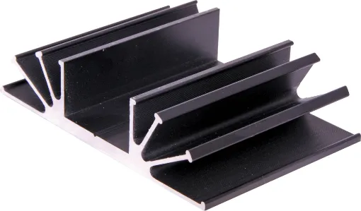 Black Anodised. Centre channel is wide enough to accept TO-3 devices.
All 105W x 26H mm.