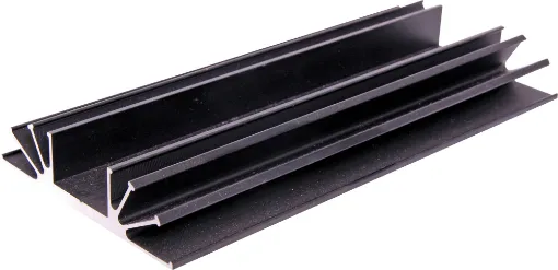 Black Anodised. Centre channel is wide enough to accept TO-3 devices.
All 105W x 26H mm.