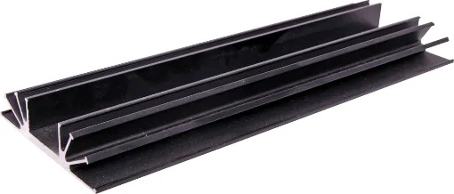 Black Anodised. Centre channel is wide enough to accept TO-3 devices.
All 105W x 26H mm.