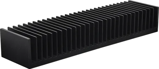 Includes machined mounting surfaces for semiconductors. H 0535, H 0538 and H 0542 have 35mm wide by 6mm flange for semis or PCB's. H 0545 has a machined flat rear surface only. Fins are matt black.
H 0535, H 0538, H 0542 45D x 75H mm.
(not including flang