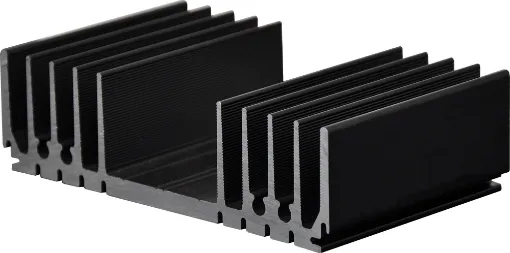 Black anodised. Incorporates a number of recessed &quot;channels&quot; on the flat side to enable self tapper screw fixing from chassis etc, without the need to drill holes. Other recesses are provided to mate with 1mm sheet metal thus allowing the construction of