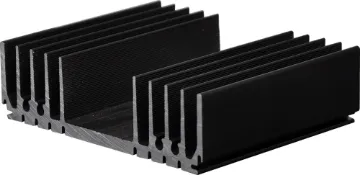 128 x 100mm Extra Heavy Duty Heatsink Black anodised. Incorporates a number of recessed "channels" on the flat side to enable self tapper screw fixing from chassis etc, without the need to drill holes. Other recesses are provided to mate with 1mm sheet metal thus allowing the construction of