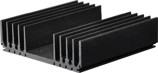 Black anodised. Incorporates a number of recessed &quot;channels&quot; on the flat side to enable self tapper screw fixing from chassis etc, without the need to drill holes. Other recesses are provided to mate with 1mm sheet metal thus allowing the construction of