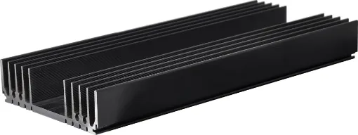Black anodised. Incorporates a number of recessed &quot;channels&quot; on the flat side to enable self tapper screw fixing from chassis etc, without the need to drill holes. Other recesses are provided to mate with 1mm sheet metal thus allowing the construction of