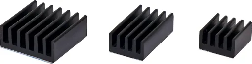 A 3 piece set of heatsinks to help cool the CPU, USB controller and RAM chips on the Pi 4. Peel and stick thermal tape backing. Also suitable for use with other development boards.