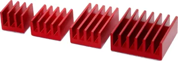 Red Heatsink Set for Raspberry Pi A 3 piece set of heatsinks to help cool the CPU, USB controller and RAM chips on the Pi 4. Peel and stick thermal tape backing. Also suitable for use with other development boards.