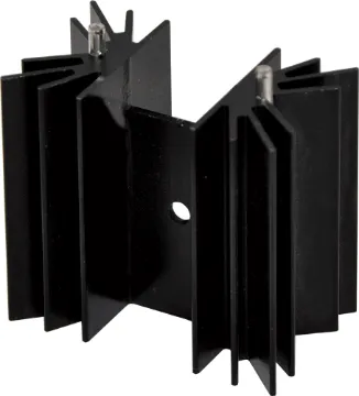 42 x 38mm Heavy Duty TO-3P PCB Mount Heatsink Suitable for flat pack semis up to TO-3P size. Vertical mount. Includes  2 PCB pins.
Thermal resistance: 	7.25C/W.