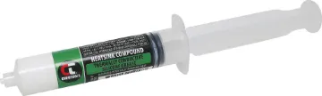 50g Heatsink Thermal Paste Compound Syringe High quality heat transfer thermal paste compound. Used to thermally connect a device to a heatsink to aid heat transfer.
50g Syringe