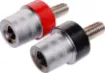 A pair of M8 SAE battery posts marked as positive and negative. Suitable for batteries fitted with an M8 recessed bolt terminal. Manufactured using high quality materials for a reliable connection. 
