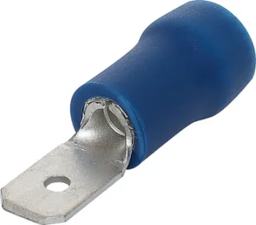 Blue 4.8mm Male Spade Crimp Pk 100 Spade type with double crimp. Pack of 100.