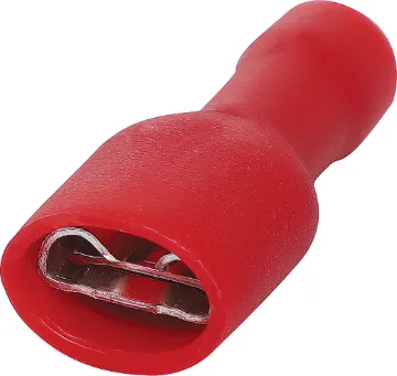 Red 6.3mm Female Spade Crimp Pk 100 Spade type with double crimp. Pack of 100.